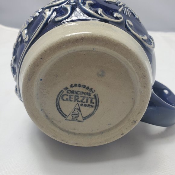 Gerzit West Germany Stone Ceramic Lidded Beer Stein Blue Octoberfest Rare Style - Picture 7 of 9